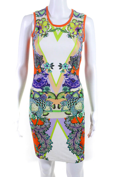 Roberto Cavalli Women's Floral Print Knee Length Bodycon Dress Orange Size S