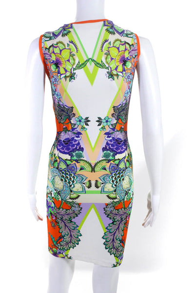 Roberto Cavalli Women's Floral Print Knee Length Bodycon Dress Orange Size S