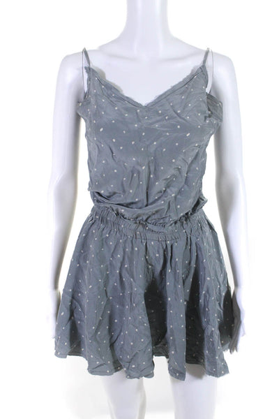 Love Shack Fancy Womens Silk Spotted V-Neck Sleeveless Mini Dress Gray Size 2