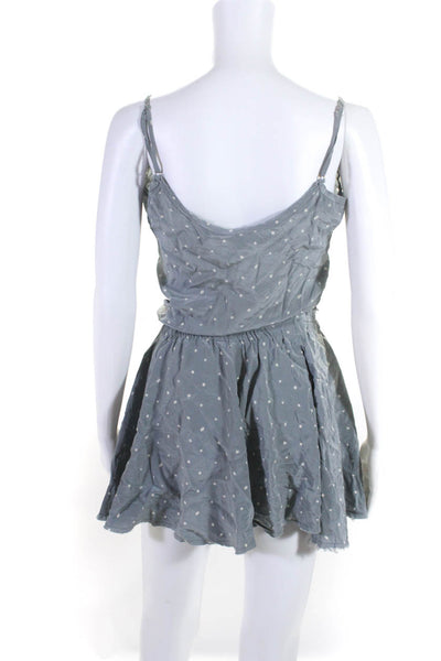 Love Shack Fancy Womens Silk Spotted V-Neck Sleeveless Mini Dress Gray Size 2