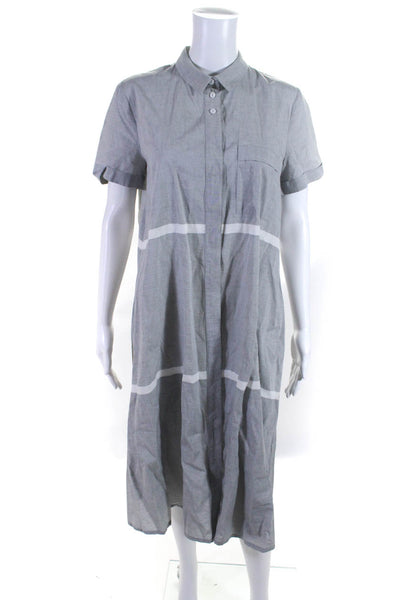 Ronen Chen Womens Striped Collared Short Sleeve Button Up Dress Gray Size 6