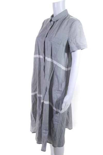 Ronen Chen Womens Striped Collared Short Sleeve Button Up Dress Gray Size 6