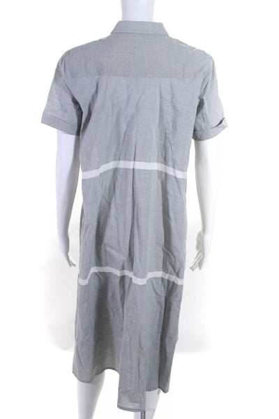 Ronen Chen Womens Striped Collared Short Sleeve Button Up Dress Gray Size 6