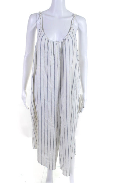 Sadie & Sage Womens Striped Scoop Neck Sleeveless Wide Leg Jumpsuit White Size L