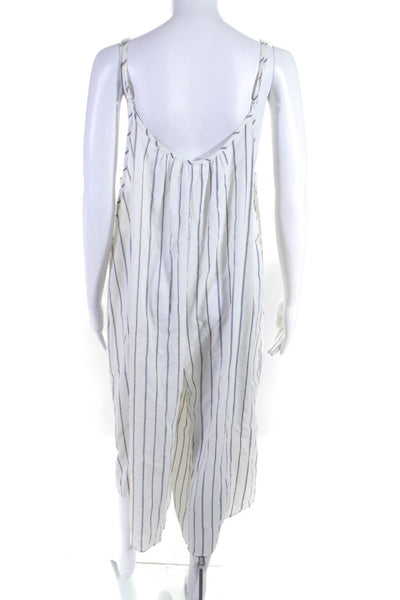 Sadie & Sage Womens Striped Scoop Neck Sleeveless Wide Leg Jumpsuit White Size L