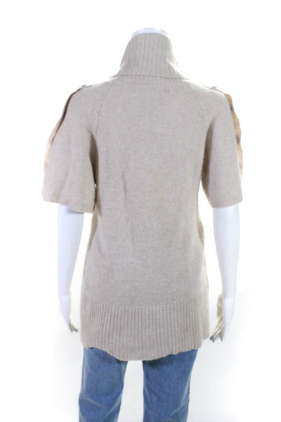 Design History Womens Cashmere Short Sleeve Turtleneck Sweater Top Beige Size M