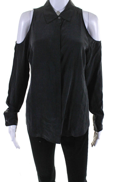 Equipment Femme Women's Cold Shoulder Button Up Silk Collar Blouse Gray Size S