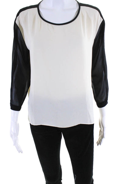 Rag & Bone Women's Satin 3/4 Sleeve Blouse Beige Black Size S