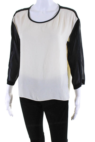 Rag & Bone Women's Satin 3/4 Sleeve Blouse Beige Black Size S