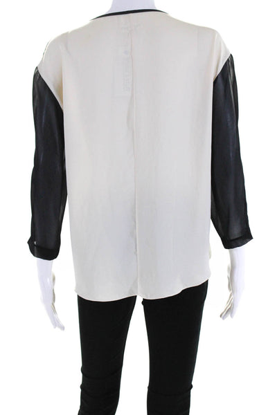 Rag & Bone Women's Satin 3/4 Sleeve Blouse Beige Black Size S