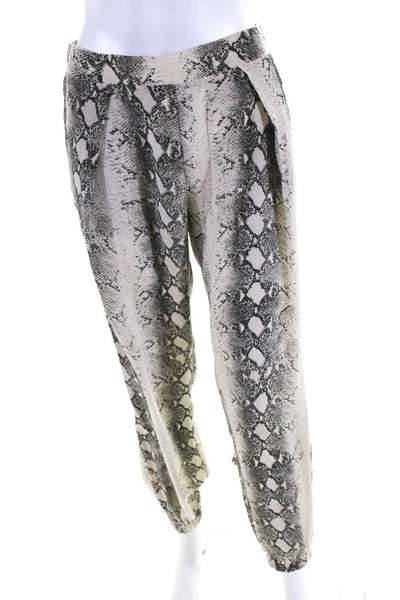 Gold Hawk Women's Animal Print Silk Pants Gray Ivory Size S