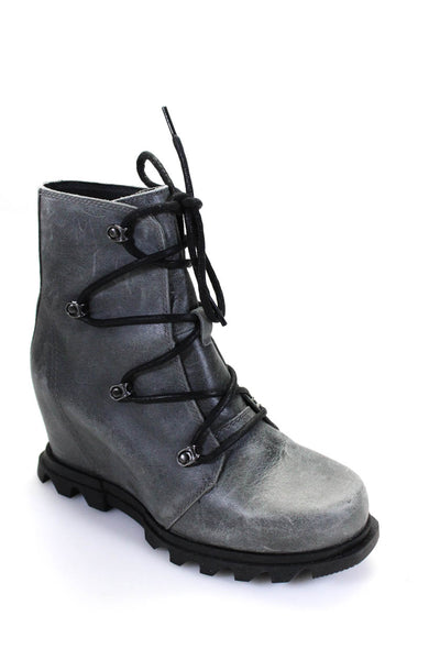 Sorel Women's Leather Lace Up Wedge Boots Gray Size 7.5