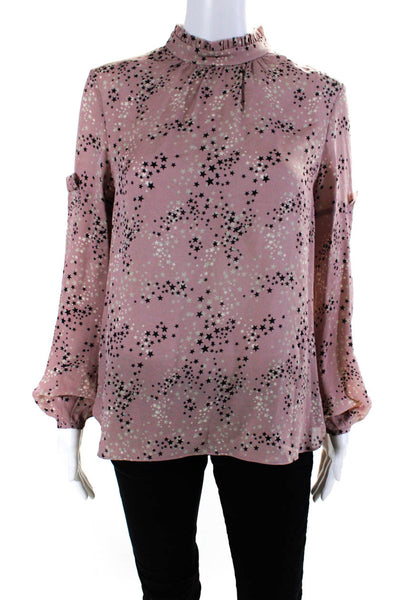 Charlotte Brody Women's Silk Star Print Long Sleeve Blouse Pink Size M