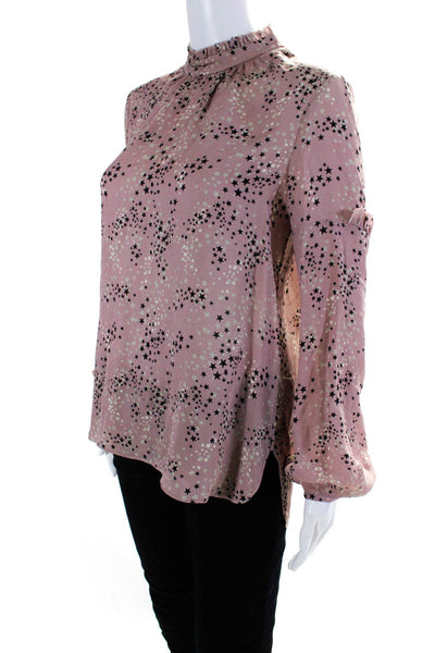 Charlotte Brody Women's Silk Star Print Long Sleeve Blouse Pink Size M