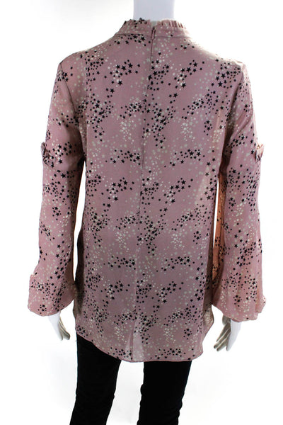 Charlotte Brody Women's Silk Star Print Long Sleeve Blouse Pink Size M