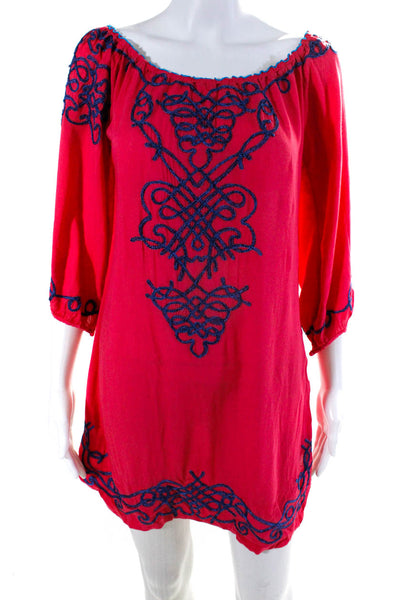 Poupette St. Barth Women's Long Sleeve Embroidered Shift Dress Pink Size S