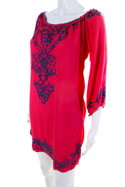 Poupette St. Barth Women's Long Sleeve Embroidered Shift Dress Pink Size S