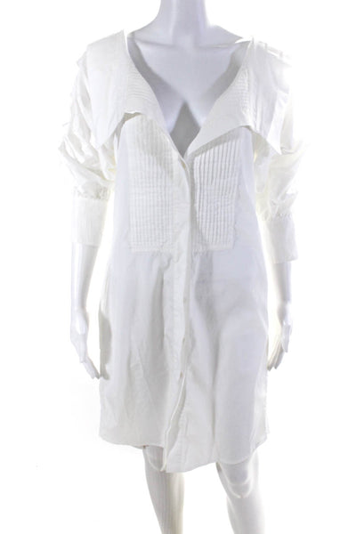 Johanna Ortiz Womens Buttoned Collared Ruched Long Sleeve Dress White Size S