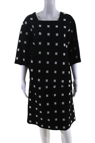 Babette Womens Half Sleeve Square Print Shirt Skirt Set Black White Medium XL