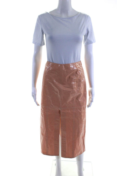 Sally LaPointe Womens Side Zip Fornt Slit Coated Pencil Skirt Peach Size 0