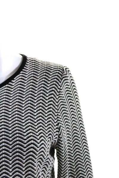 Exclusively Misook Womens Chevron Zipper Thin Knit Cardigan White Black Size XS