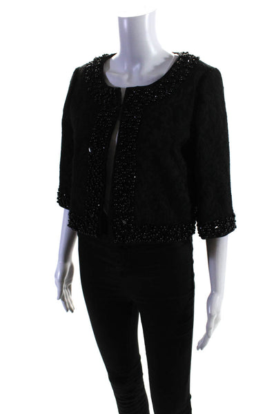 Laundry by Design Womens Brocade Sequined 3/4 Sleeve Cropped Blazer Black Size S