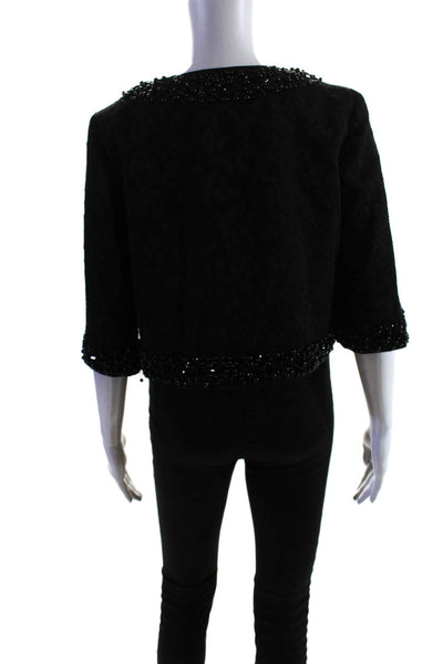 Laundry by Design Womens Brocade Sequined 3/4 Sleeve Cropped Blazer Black Size S