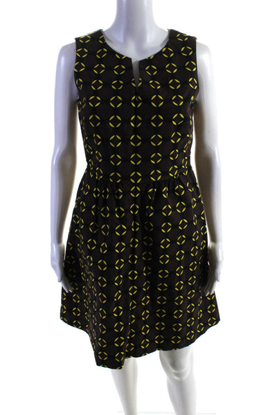 The Limited Womens Patterned V Neck A Line Knee Length Dress Brown Yellow Size 4