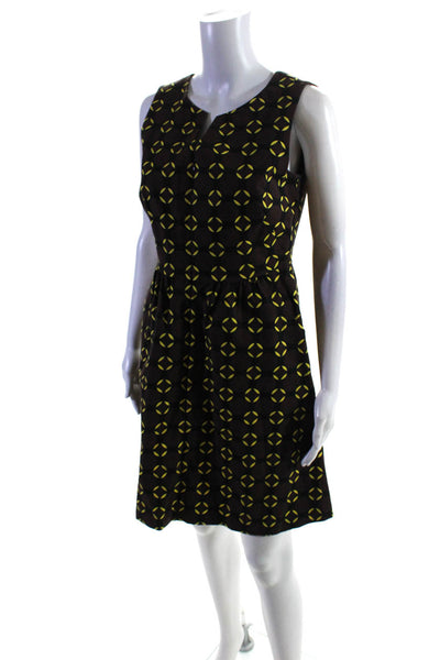 The Limited Womens Patterned V Neck A Line Knee Length Dress Brown Yellow Size 4