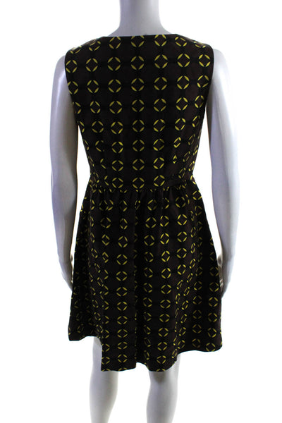 The Limited Womens Patterned V Neck A Line Knee Length Dress Brown Yellow Size 4