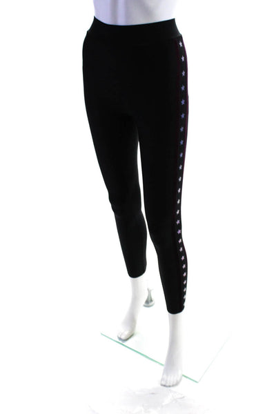Ultracor Womens High Rise Double Velvet Striped Star Leggings Black Size XS