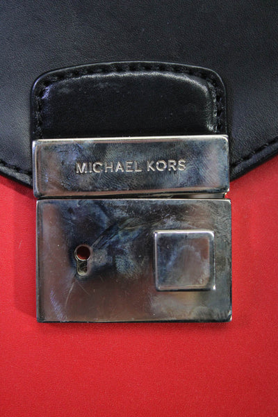 Michael Kors Womens Leather Silver Tone Crossbody Shoulder Handbag Red Black