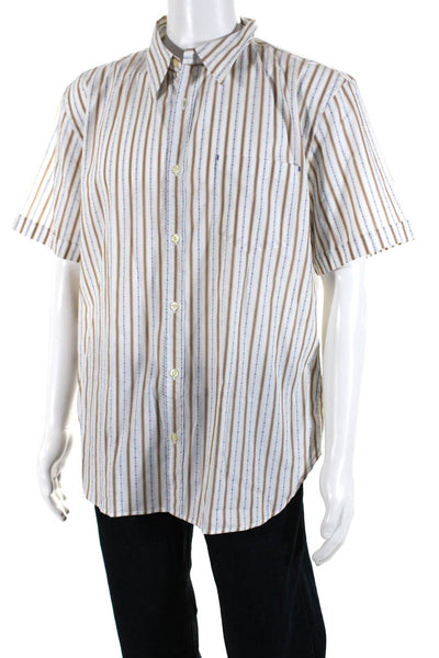 Paul Smith Mens Striped Short Sleeve Button Up Shirt White Blue Brown XXL