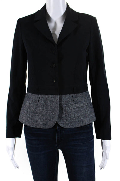 Doncaster Womens Long Sleeve Collared Three-Button Blazer Navy Blue Size 2P