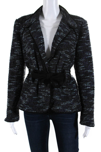 Sandro Womens Woven Belted Long Sleeve Collared Blazer Jacket Gray Size Large