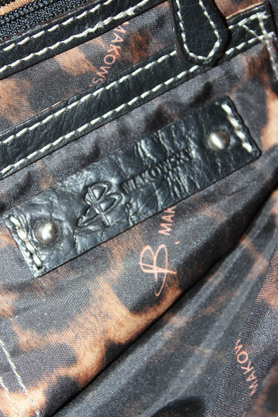 B Makowsky Womens Leather Top Zip Front Packet Shoulder Handbag Black Medium