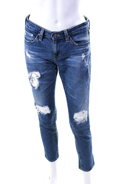 AG Adriano Goldschmied Womens Cotton Distressed Cigarette Leg Jeans Blue Size 26