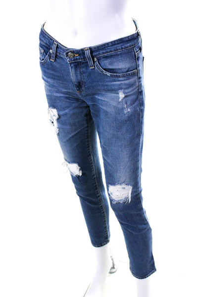 AG Adriano Goldschmied Womens Cotton Distressed Cigarette Leg Jeans Blue Size 26