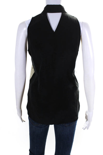 Leeam Womens 100% Silk Sleeveless Collared Tank Top Blouse Gray Black Size S