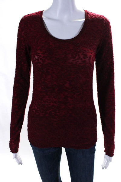 Rag & Bone Womens Textured Long Sleeved Round Neck Top Blouse Dark Red Size XS