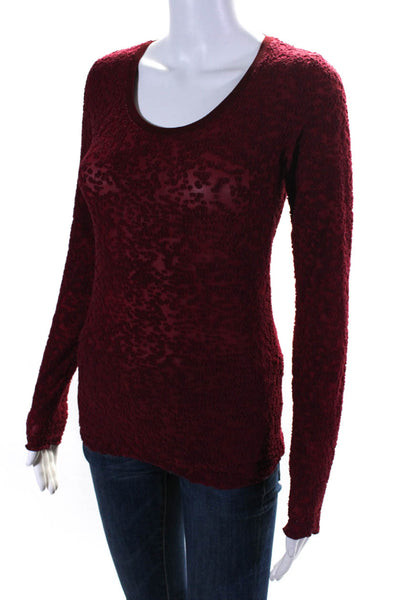 Rag & Bone Womens Textured Long Sleeved Round Neck Top Blouse Dark Red Size XS