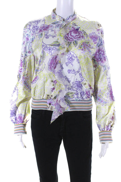 Emanuel Ungaro Womens Floral Print Ruffled Jacket Multi Colored Size EUR 38