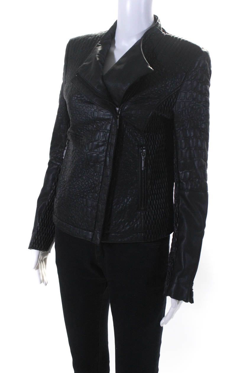 BCBG Max Azria Womens Faux Leather Slim Zippered Motorcycle Jacket