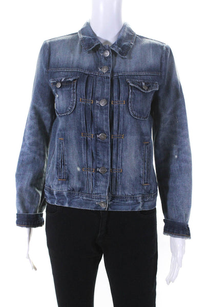 J Crew Womens Lightly Distressed Buttoned Collared Denim Jacket Blue Size XS