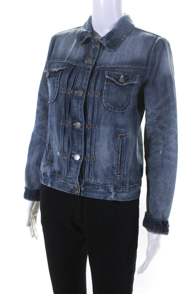 J Crew Womens Lightly Distressed Buttoned Collared Denim Jacket Blue Size XS