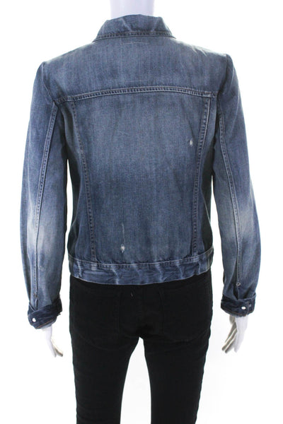 J Crew Womens Lightly Distressed Buttoned Collared Denim Jacket Blue Size XS