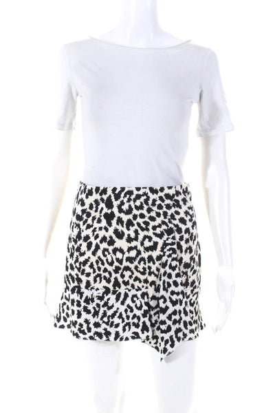 Thakoon Womens Cotton Leopard Print Ruffled Hem Short Skirt Ivory Black Size 6