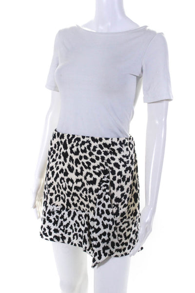 Thakoon Womens Cotton Leopard Print Ruffled Hem Short Skirt Ivory Black Size 6