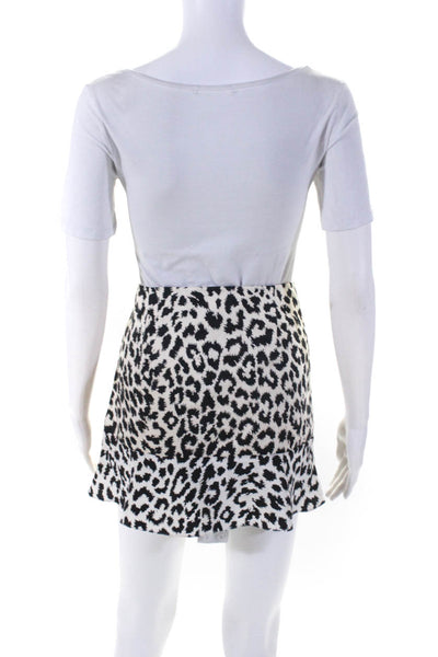 Thakoon Womens Cotton Leopard Print Ruffled Hem Short Skirt Ivory Black Size 6