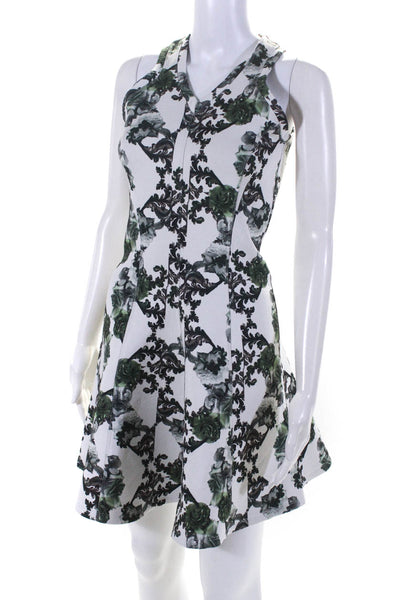 Faith Connexion Womens Floral Print V-Neck Fit & Flare Dress White Green Size S